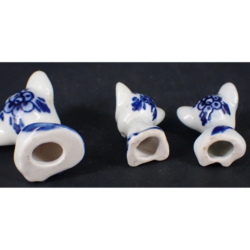 Vintage Miniature Porcelain Mice Cobalt Blue Polymorphic Three Blind Mice
